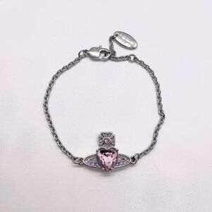 Vivienne Westwood Pink Heart Ariella Silver Saturn NANA Bracelet
